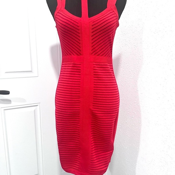 Guess Red Bodycon Midi Dress Mock Neck Sleeveless M - Picture 13 of 15